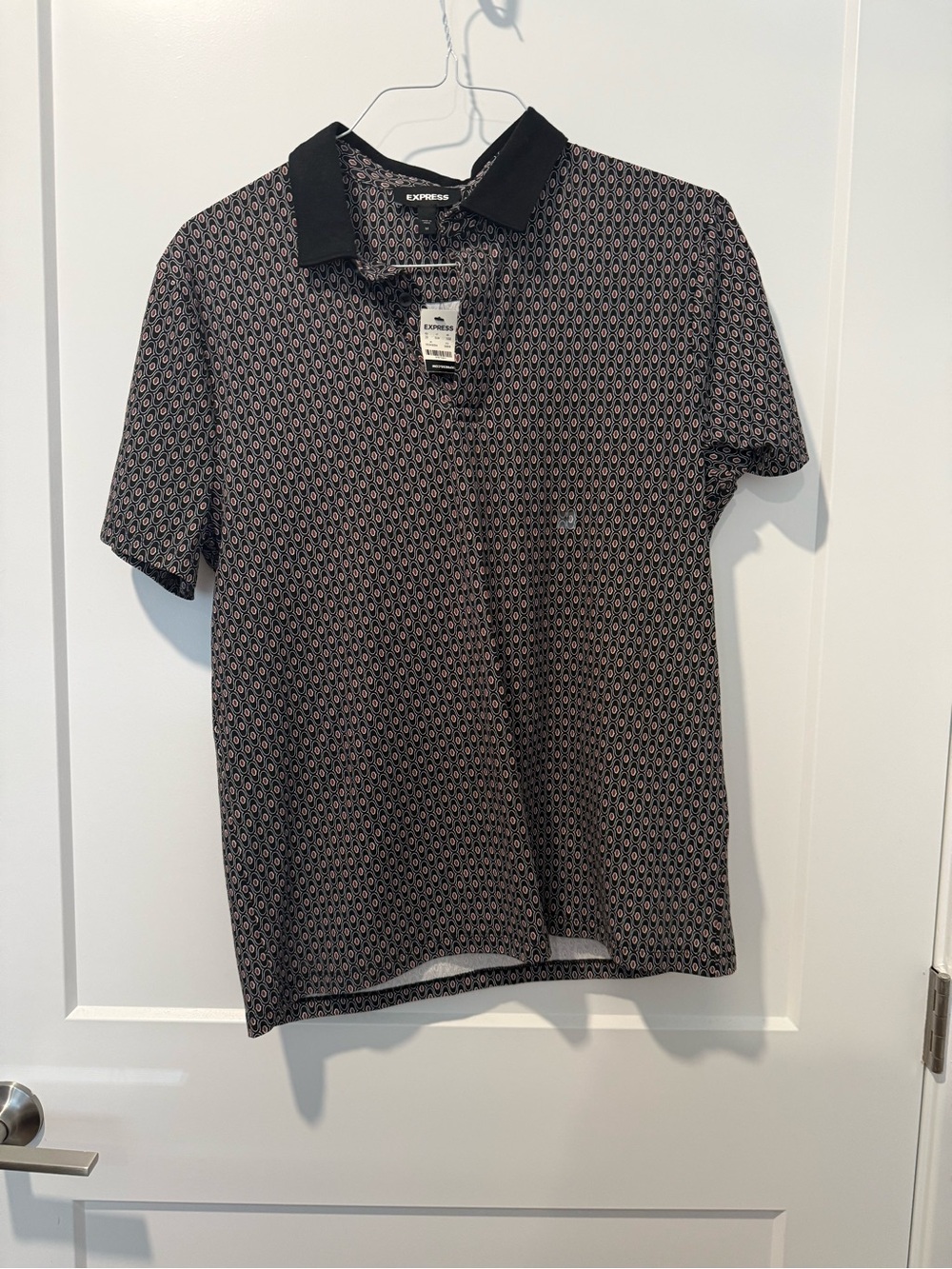 Express Men’s Black & Red Geometric Polo